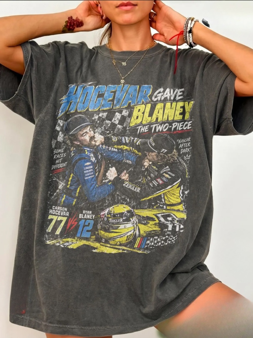 Comfort Colors Pepper Graphic Racing Tee with Blue & Yellow Print